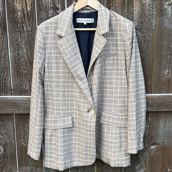 Free People Brown And Tan Plaid Blazer Women’s Size S NWOT - Picture 1 of 6